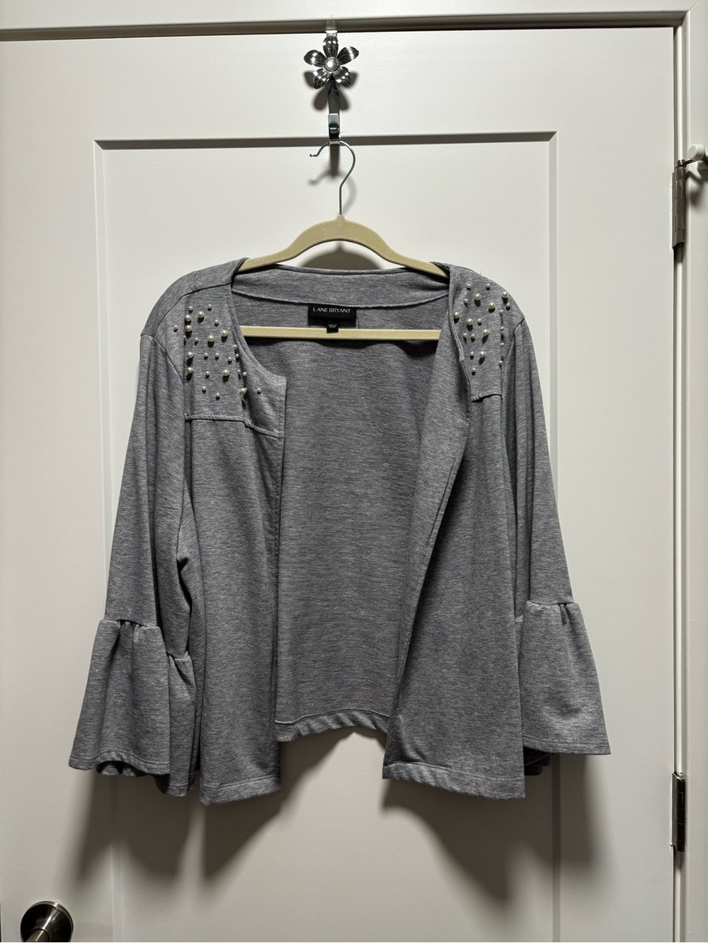 Lane Bryant Gray Open Front Cardigan with Stud Detail